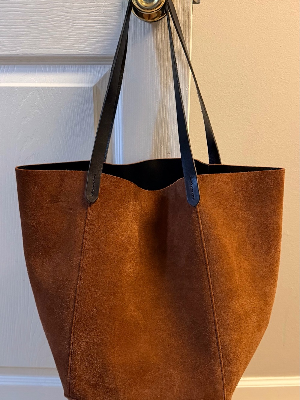 Mark & Graham Brown Suede Tote with Black Straps - Picture 2 of 6